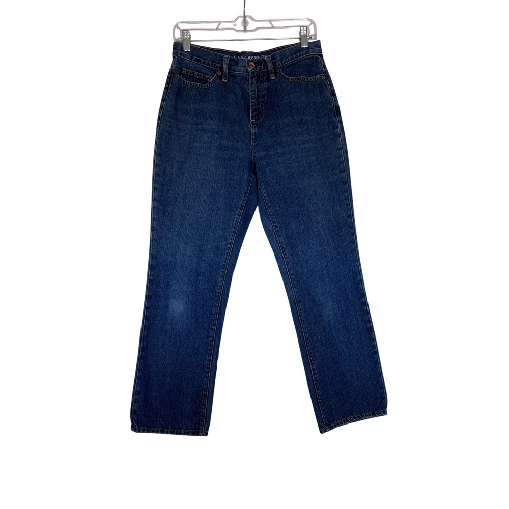 Lands End Womens 6 Petite High Rise Straight Leg Jeans Medium Wash Denim Faded